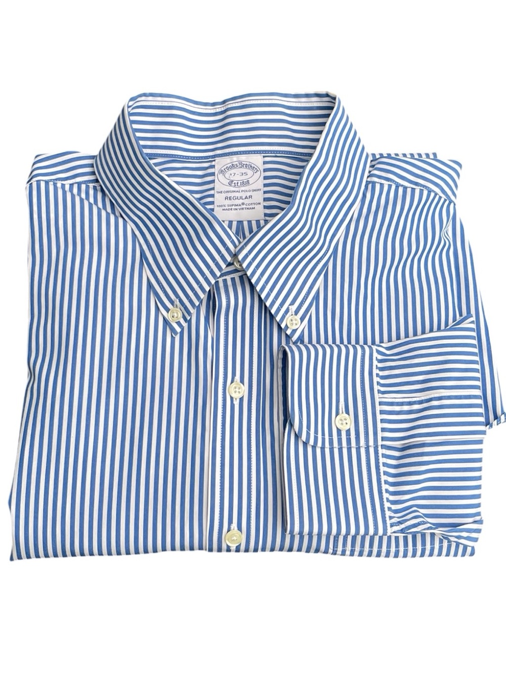 Brooks Brothers Blue/White Stripe Cotton Regular Fit Button Down Shirt (17-35)